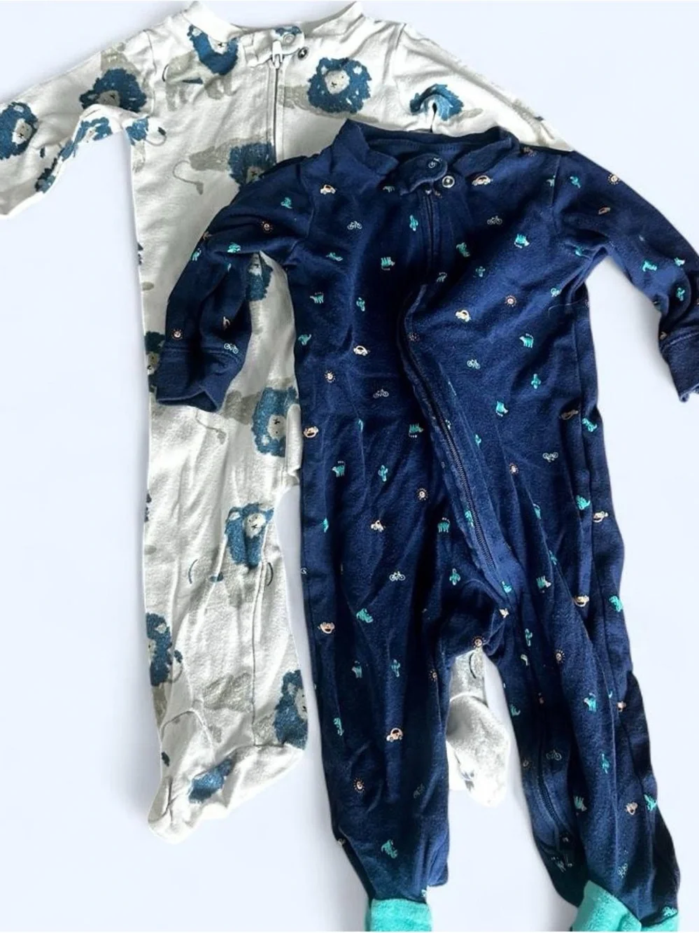 Carter's Navy Footed Pajama Set with Tiny Teal and Orange Accents